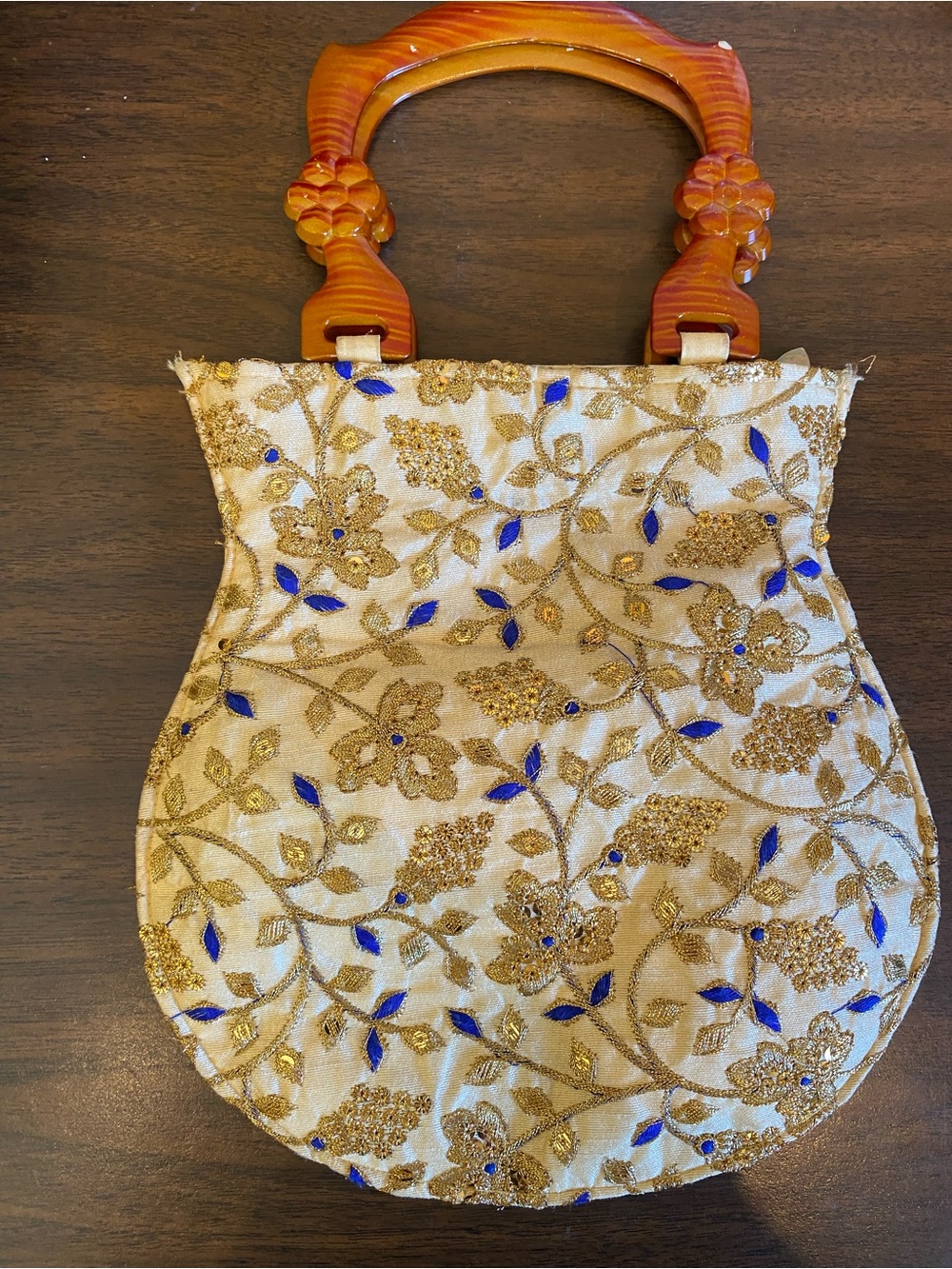 Beautiful mid-century tapestry clutch with Blue Accents